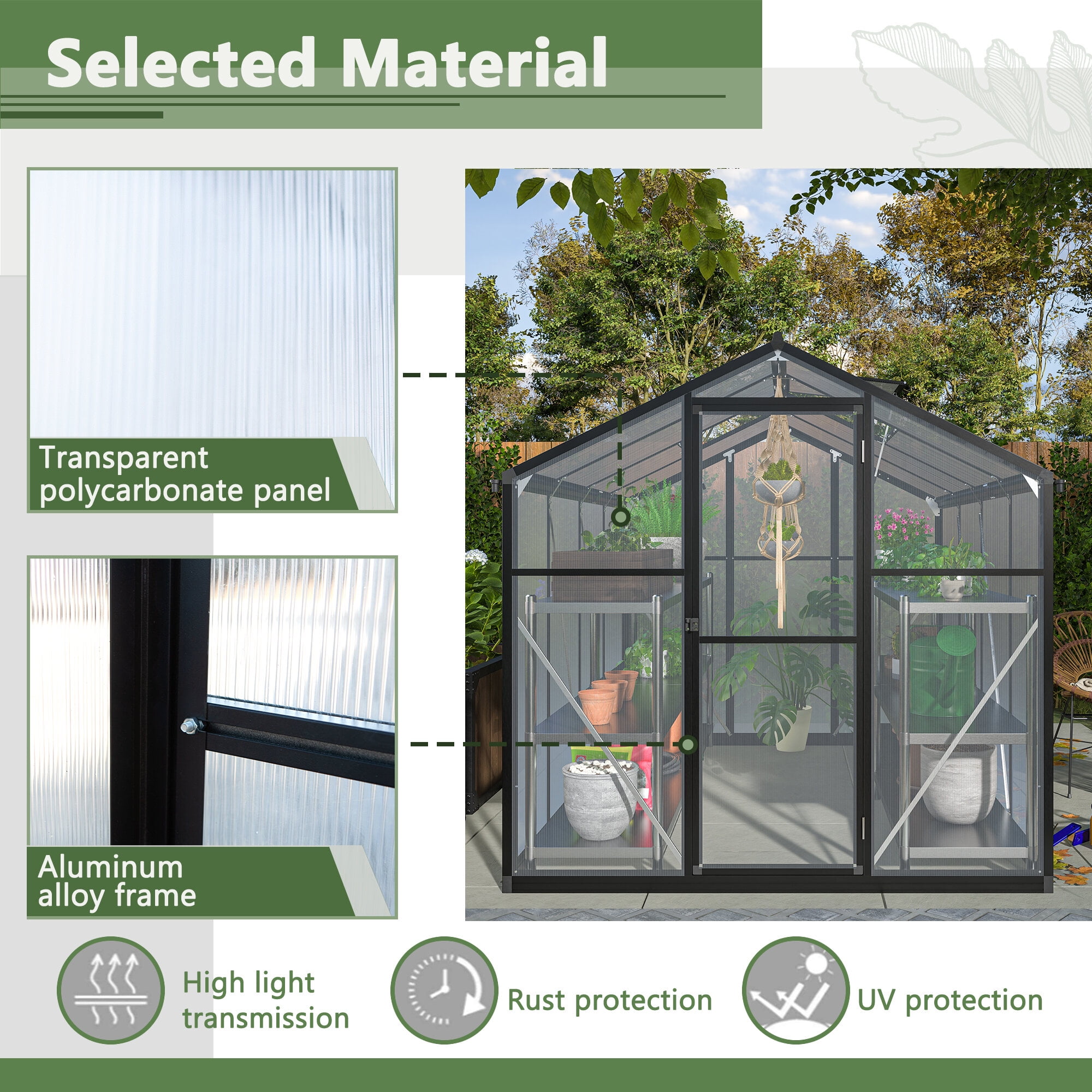 Outdoor Storage Shed 6x8 FT Greenhouse for Outdoors, Polycarbonate Greenhouse with Quick Setup Structure and Roof Vent, Aluminum Large Walk-in Greenhouse for Outside Garden Backyard, Black,Small Stor