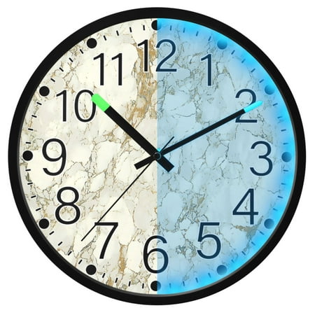 Ryvnso Retro Marble 12 Inch Night Light Wall Clock Silent Battery Operated Luminous Clocks