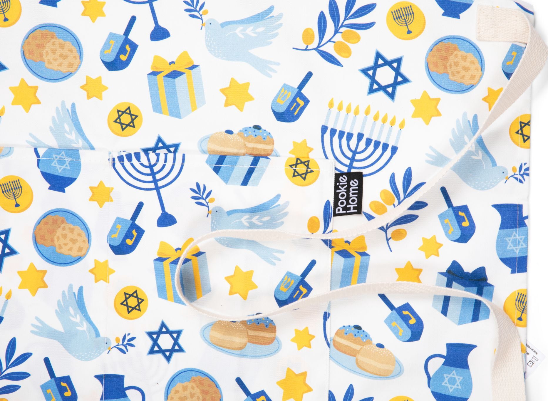 Pookie Home Happy Hanukkah Apron - Full Coverage Polyester/Cotton Apron with Large Pockets - Water/Oil/Stain Resistant