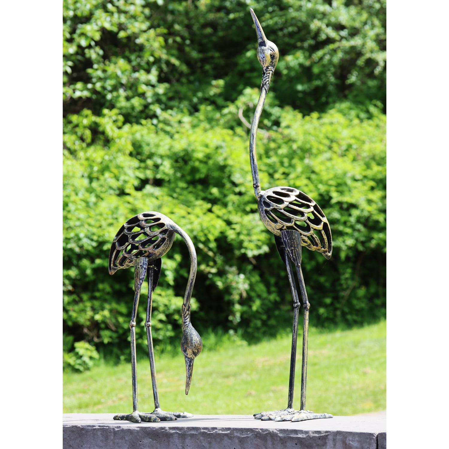 Stylized Garden Crane Aluminum Outdoor Statues Set Of 2 Sealed Packaged NEW 