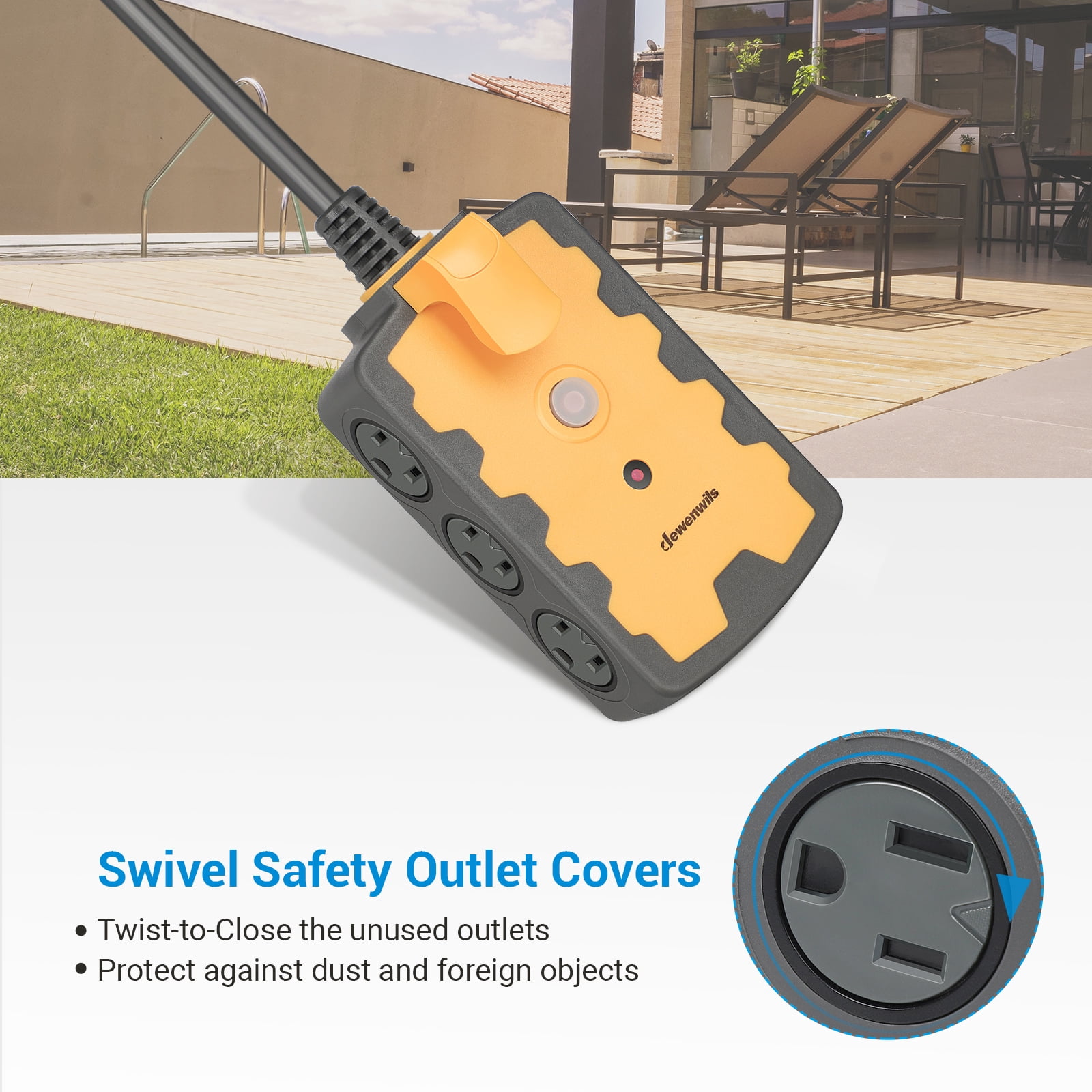 DEWENWILS  6-Outlet Power Strip, 15 FT Extension Cord Hub, Heavy Duty 14/3C Gauge,  15A Circuit Breaker