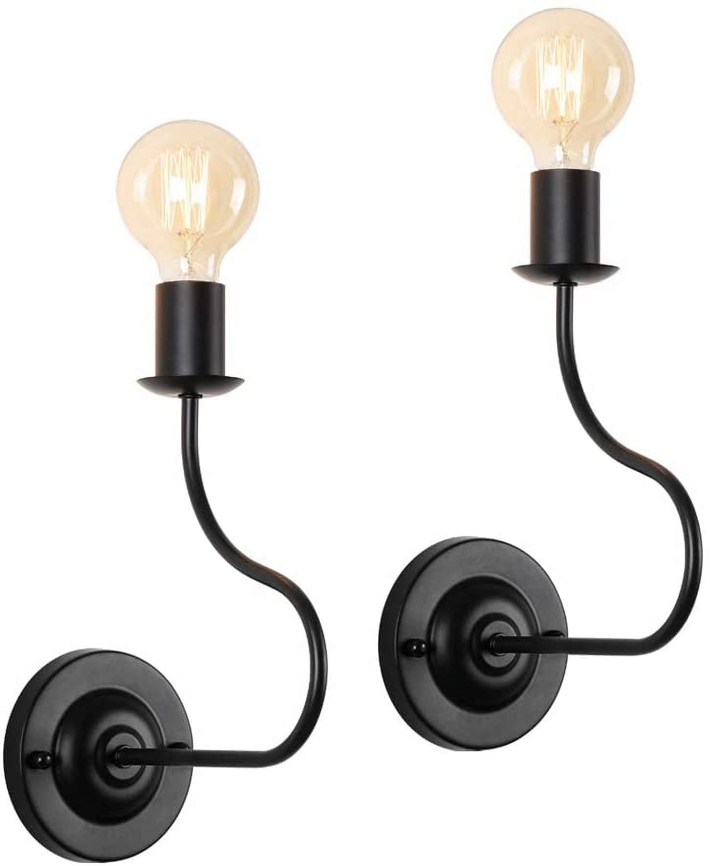 HEOMU Indoor Wall Sconces Lamp, Vintage Lamp with Metal Black Frame Set of 2
