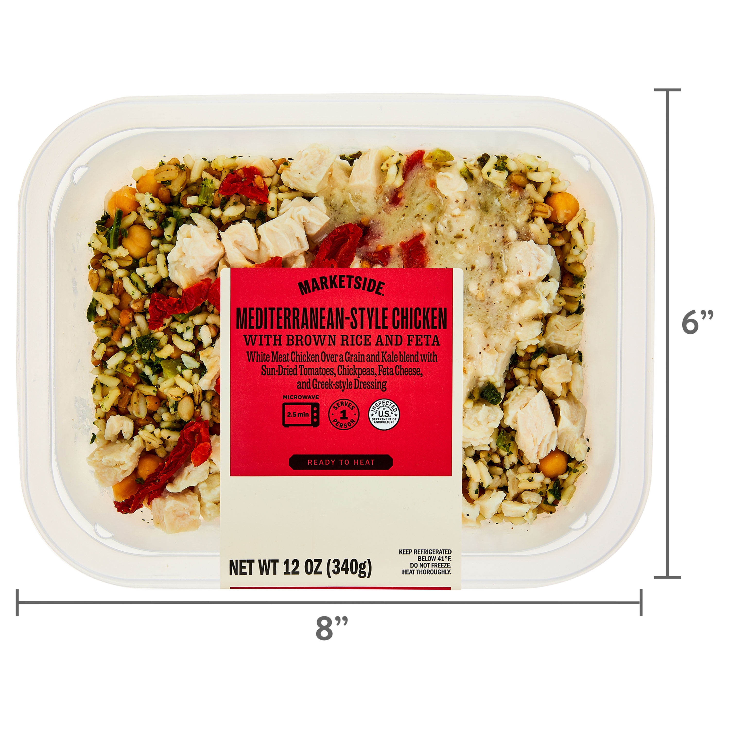 Marketside Mediterranean Chicken with Brown Rice and Feta Microwave Ready Prepared Meal,12.0 oz (Fresh)