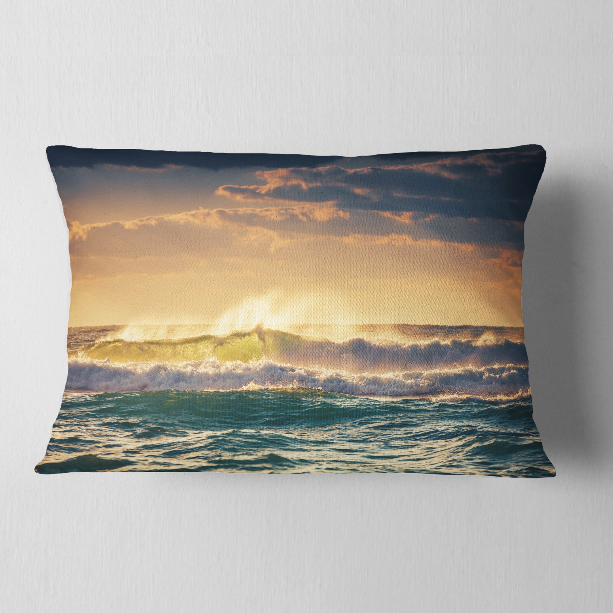 Designart 12" x 20" Multi-color Sea Shore Polyester Throw Pillow