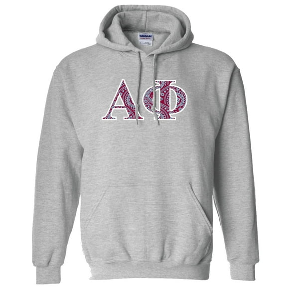 Alpha Phi Hooded Sweatshirt Greek Letters Design –Sports Gray