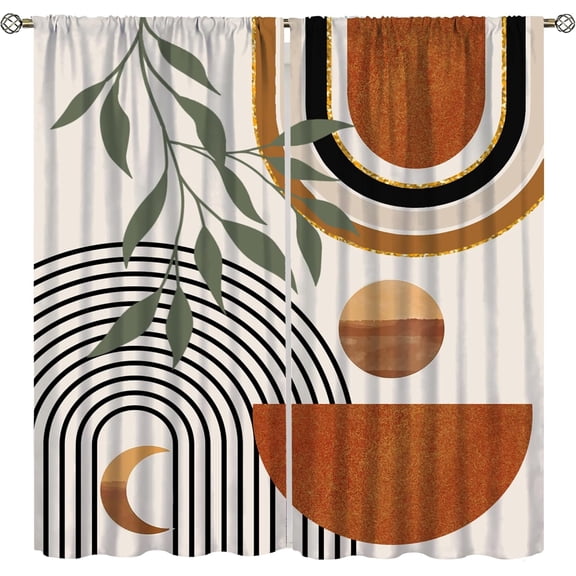 Boho Leaf Curtains,Mid Century Abstract Arch Sun Leaves Modern Minimalist for Bedroom Living Room Kitchen Window Curtains 42" W X 54" L