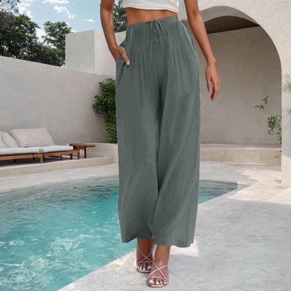 Vmvidoty Women Wide Leg Pants High Waist Flowy Casual Loose Fit Trousers for Lounge Travel Daily Office Wear Navy S
