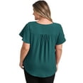 thumbnail image 3 of DARING DIVA Women's Plus Ruffle Sleeve V Neck Button Decor Blouse 4X Teal, 3 of 5