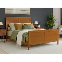 Valencia Queen Low Wood Platform Bed with Matching Footboard in Light Toffee