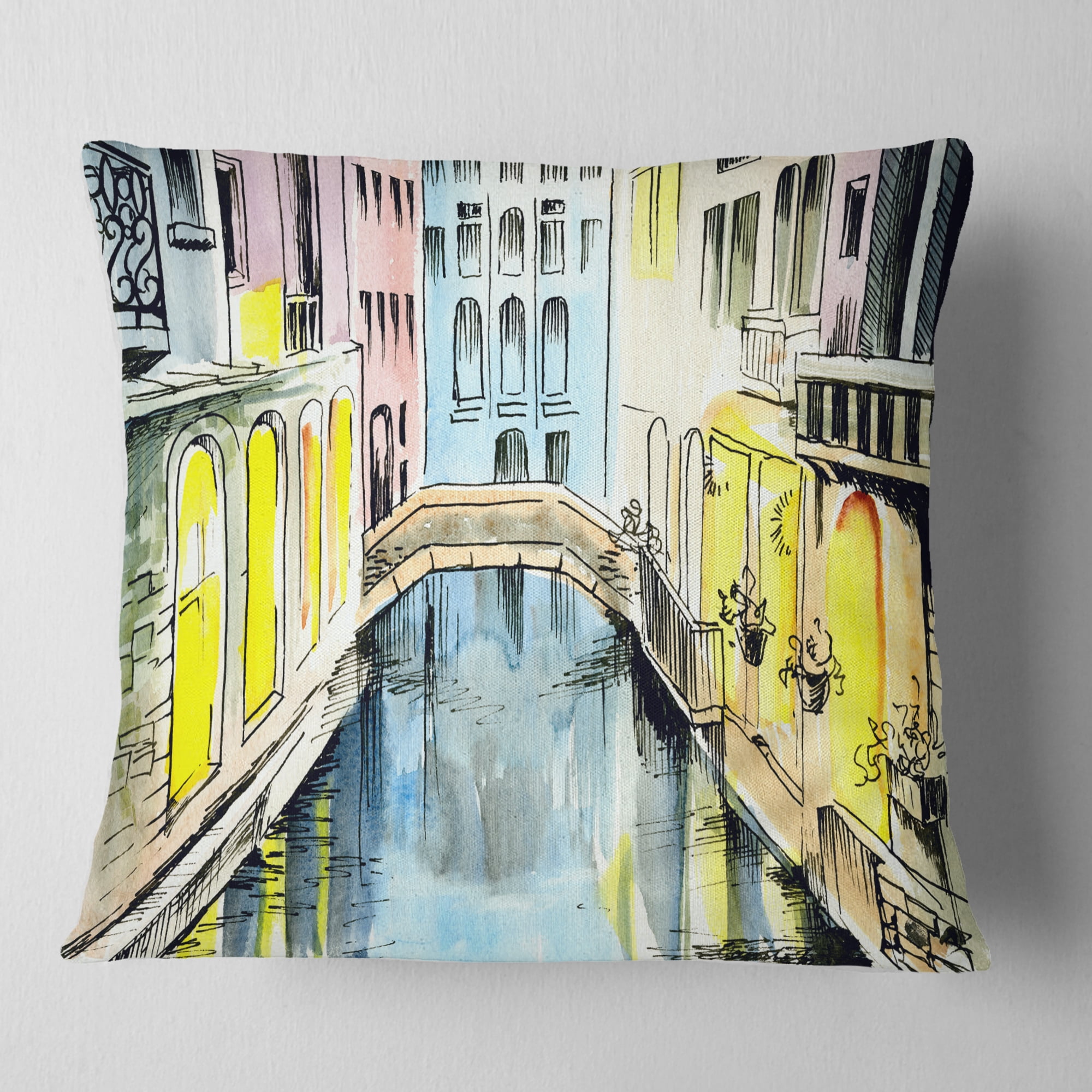 Designart Canal in Venice - Cityscape Throw Pillow - 18x18