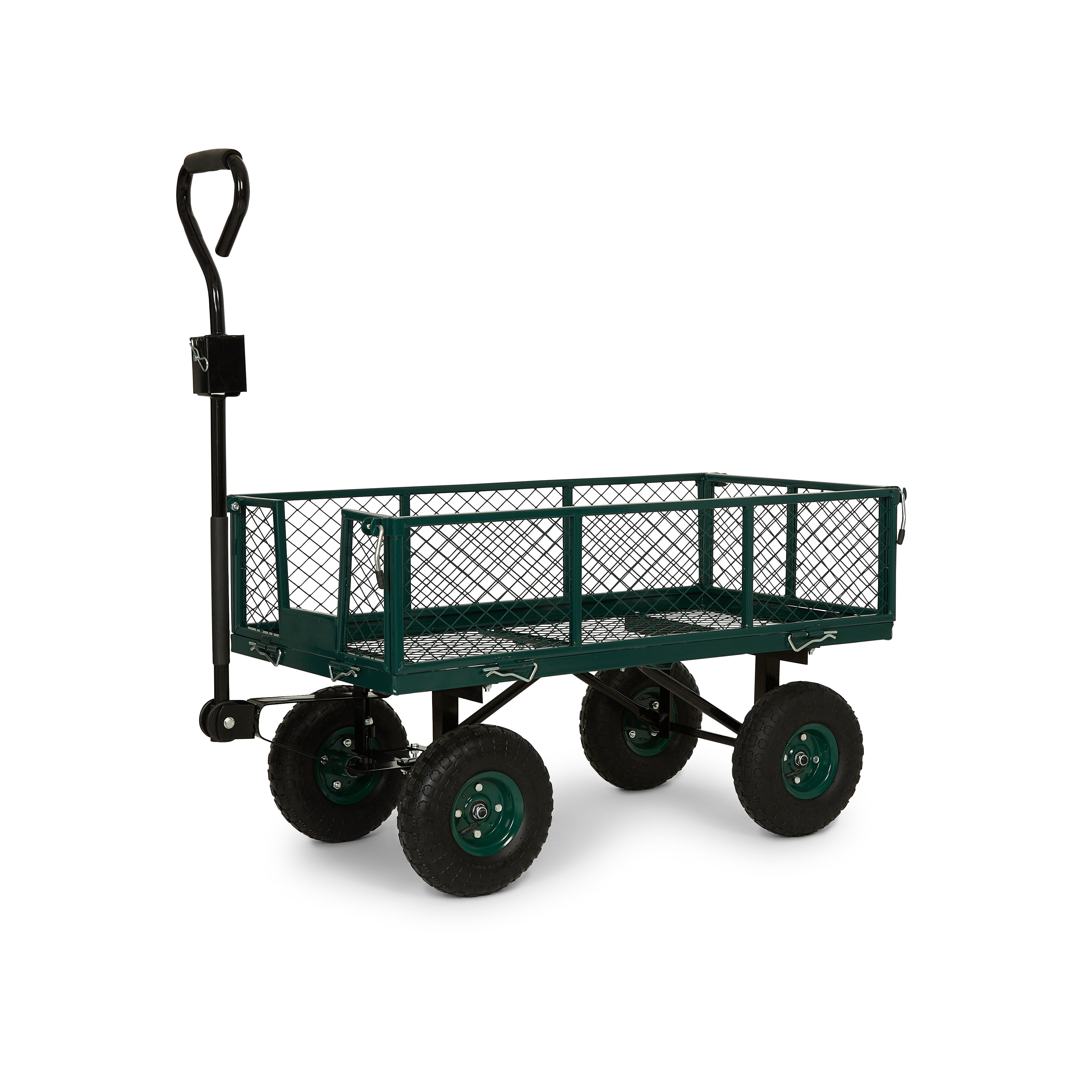 Backyard Expressions Heavy Duty Garden Cart 600 lb, 38" x 20" Steel Bed Utility Wagon with Removable Mesh Sides, Powder-Coated Frame, 10" Pneumatic Wheels, Pull Handle Yard/Lawn Hauler
