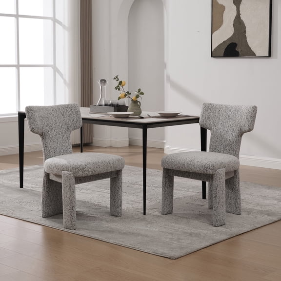 MDQMD Dining Chair Set of 2,Chenille Fabric Dining Chairs with Wood Legs,Upholstered Dining Room Chair with T-Shaped Backrest,White Black