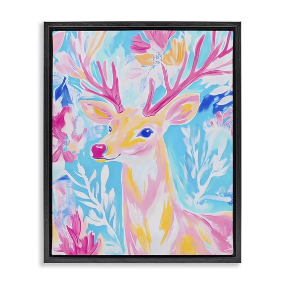 Stupell Industries Contemporary Bright Pastel Deer Black Floating Frame Canvas Art, 17 x 21, by Arlington Prints