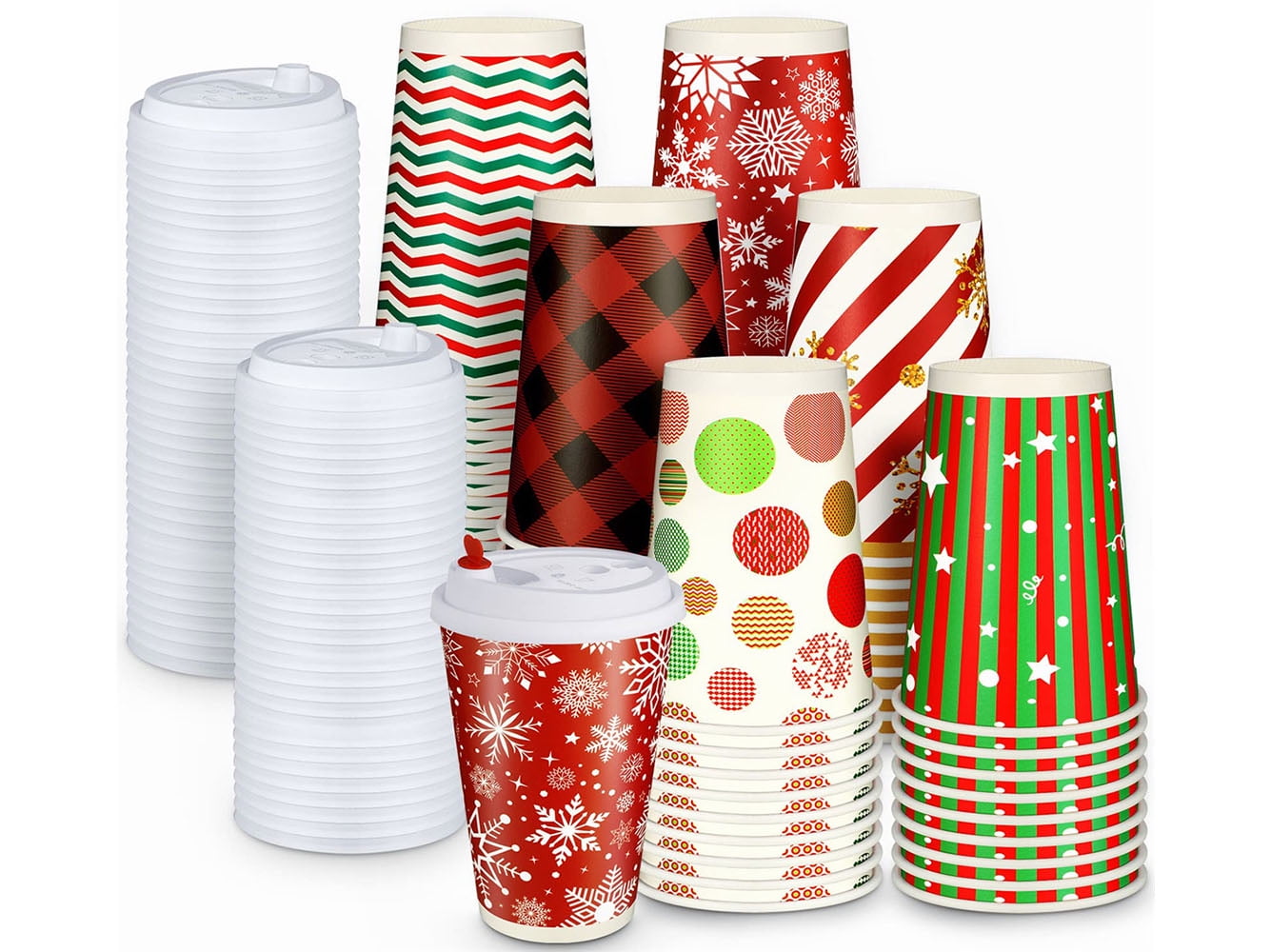 Christmas Paper Cups, Disposable Christmas Cups with Lids Coffee Cups