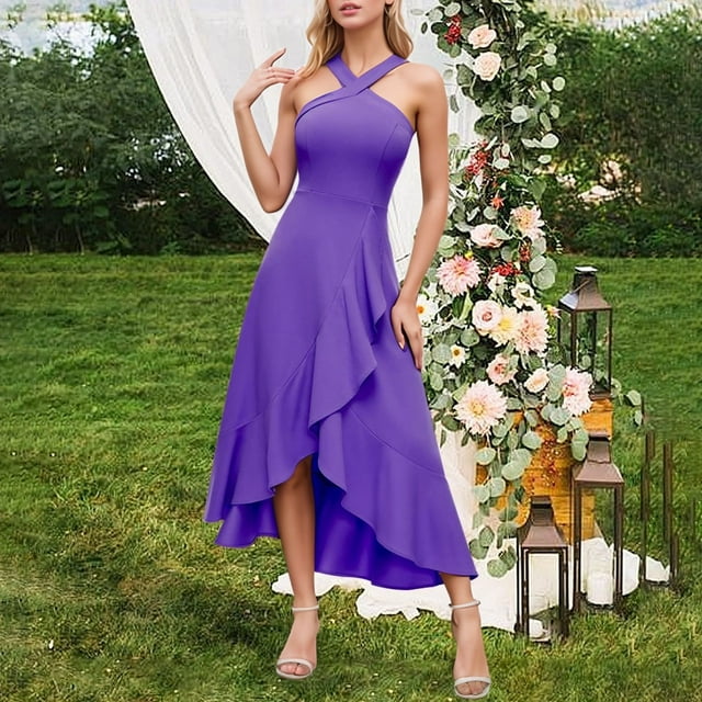 WILLBEST Vestidos Largos Casuales Para Mujer Vestido De Fiesta De Graduación Con Dobladillo De Color Sólido A La Moda Para Mujer