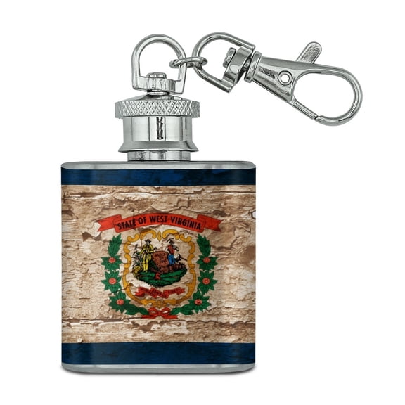 Rustic Distressed West Virginia State Flag Stainless Steel 1oz Mini Flask Key Chain