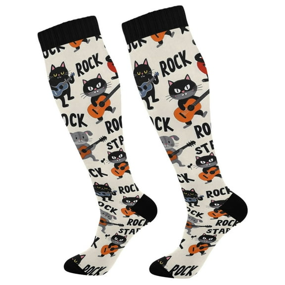 joogoo Guitar Cute Cat Socks Women Men Knee High Sock