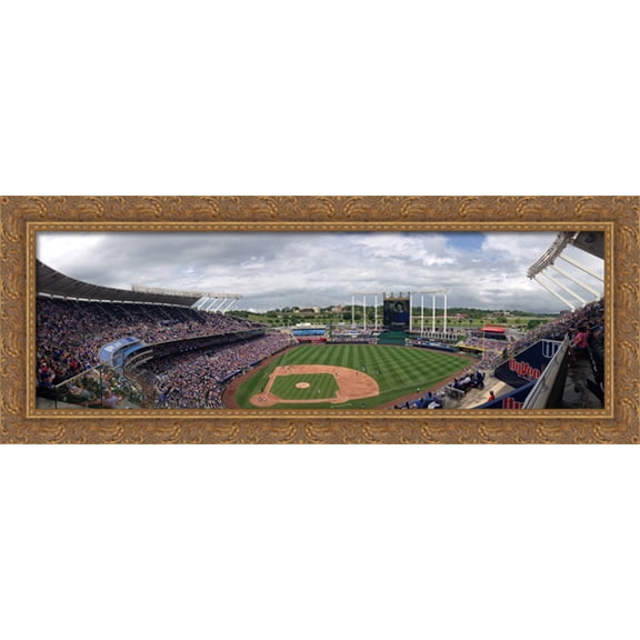 Kauffman Stadium 40x16 Large Gold Ornate Wood Framed Canvas Art - Home of the Kansas City Royals