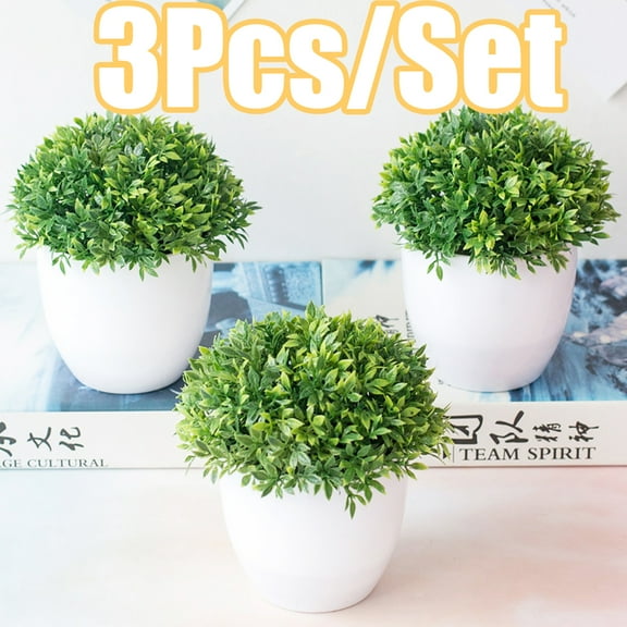 Dengjunhu 3Pcs Mini Artificial Plants Potted Small Fake Plants for Shelf Green Plant in White Plastic Pot for Home Bathroom Decor Faux Plants