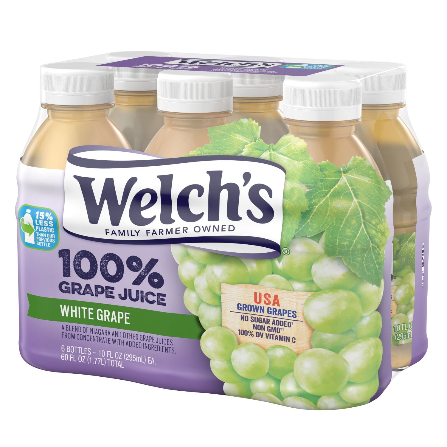 Welch's 100% Grape Juice, White Grape, 10 fl oz On-the-Go Bottle (Pack of 6)