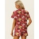 thumbnail image 4 of Conjunto de Camisa y Pantalones Cortos Hawaianos Allegra K para Mujer 2023 Verano Rojo XS, 4 of 4