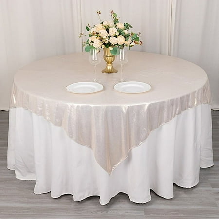 

BalsaCircle 72x72 in Beige Glitter Sequin Dots Polyester Square Table Overlay Wedding Party Events Decorations
