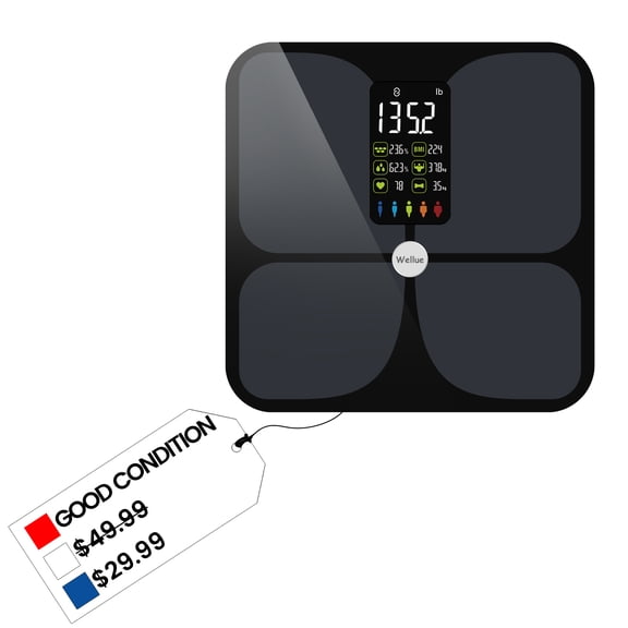 Open Box Lepulse Smart Body Weight Scale, Digital Bathroom Scale with 20 Body Metrics BMI Muscle Mass Heart Rate, 4.68" Large LCD Display Bluetooth Body Fat Scale Sync with Fitness Apps, 400lbs CapacityBlack