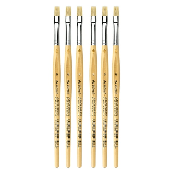 da Vinci JUNIOR BORSTE Synthetic Student Brush, Synthetic, Tempera, Flat, Series 329, Size 6, Pack of 6