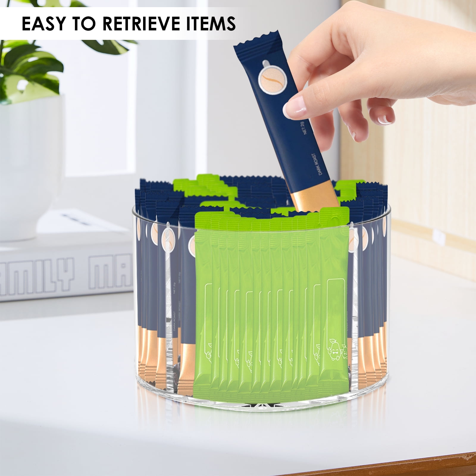 Drinks Packet Organizer Clear Flavor Packet Holder Versatile Lazy Susan Rotating Storage Fit Divided Drinks Mix Rotating Holder Easy to Use Water Packet Organizer for Counter Top