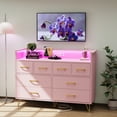 thumbnail image 3 of Commode à 8 Tiroirs avec Éclairage DEL et Station de Recharge, Coffre Moderne en Bois Noir avec Rangement Ouvert et Lumières RVB, Armoire d'Entrée Grand pour Chambre et Salon, Antique/rose/blanc/noir, 3 of 7