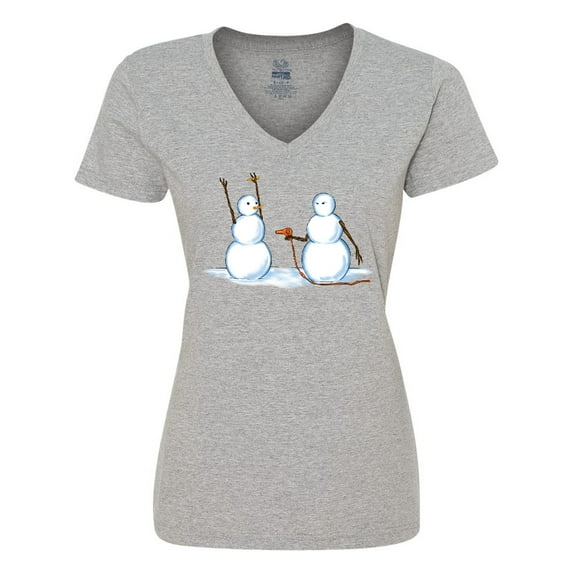 Inktastic Snowman Stickup with Hairdryer Women's V-Neck T-Shirt