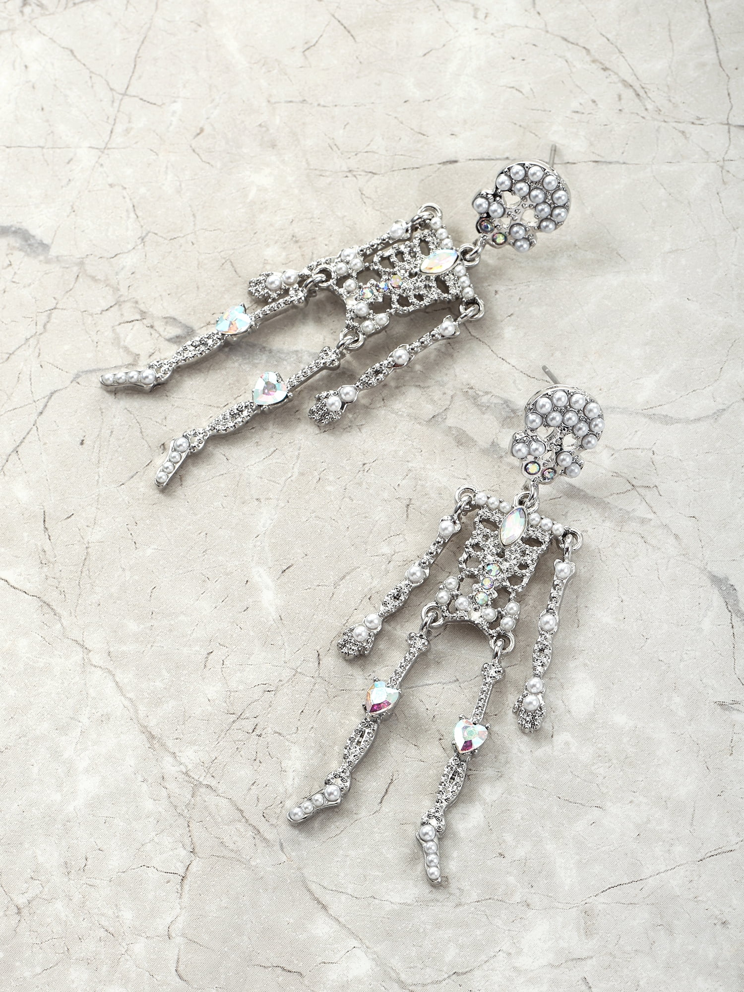 Way to Celebrate Halloween Silvertone Skeleton Earring, 1 Pair