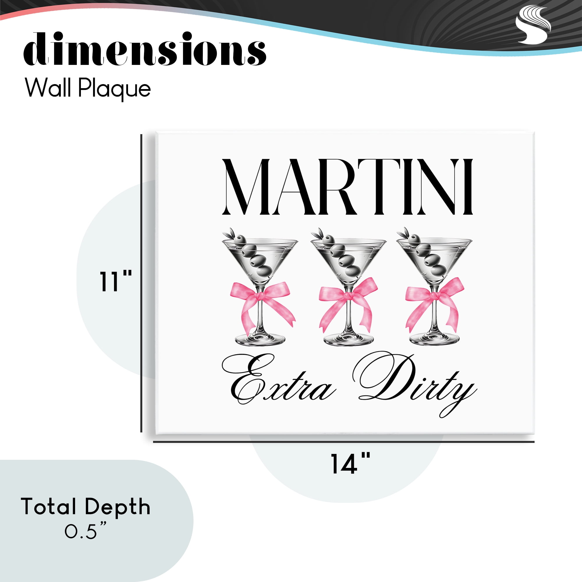 Stupell Industries Pink Ribbon Martini Trio Wall Plaque Art, design by Lettered and Lined
