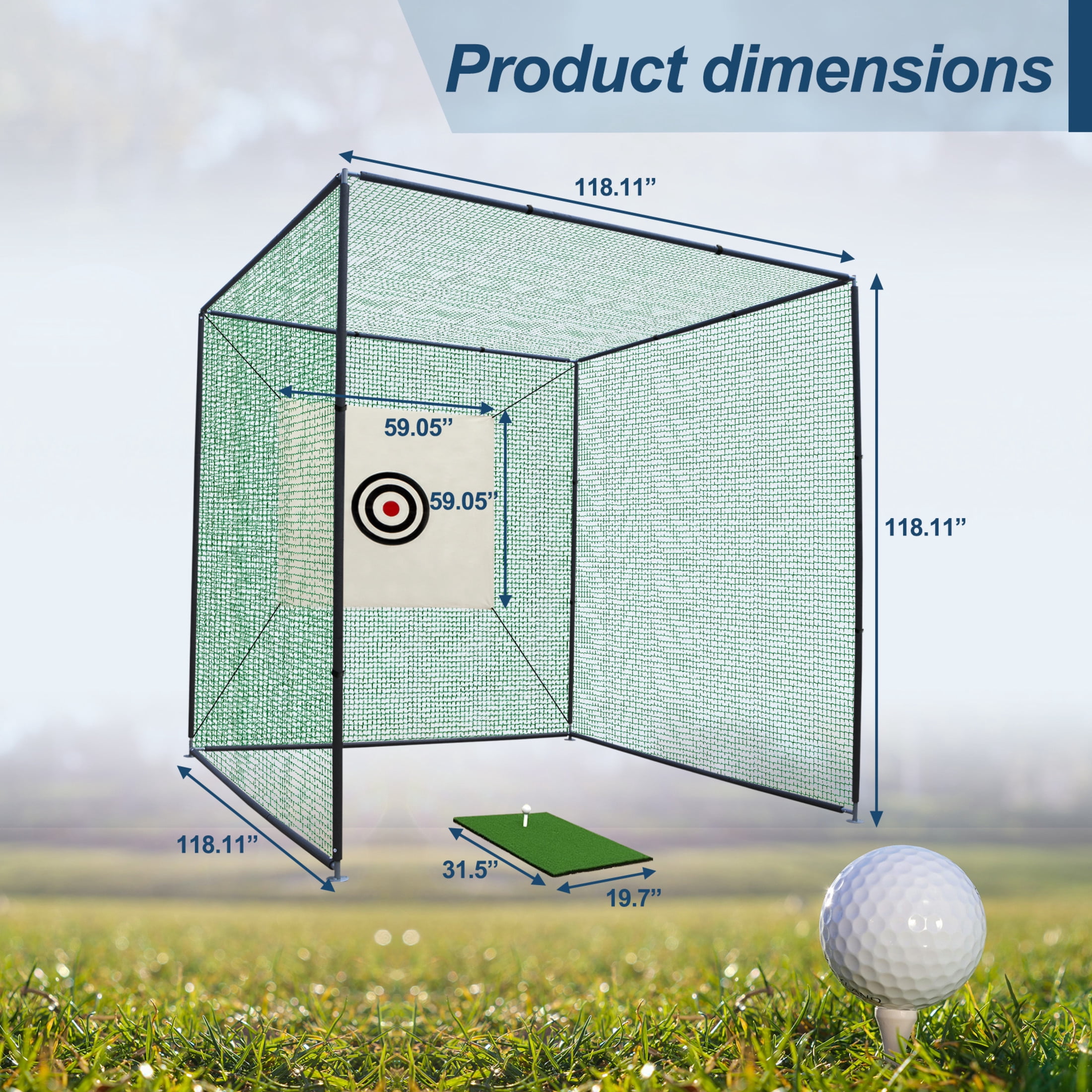 Noble House Golf Practice Net Cage with Metal Frame and Target Cloth, for Indoor Outdoor, Black & Green
