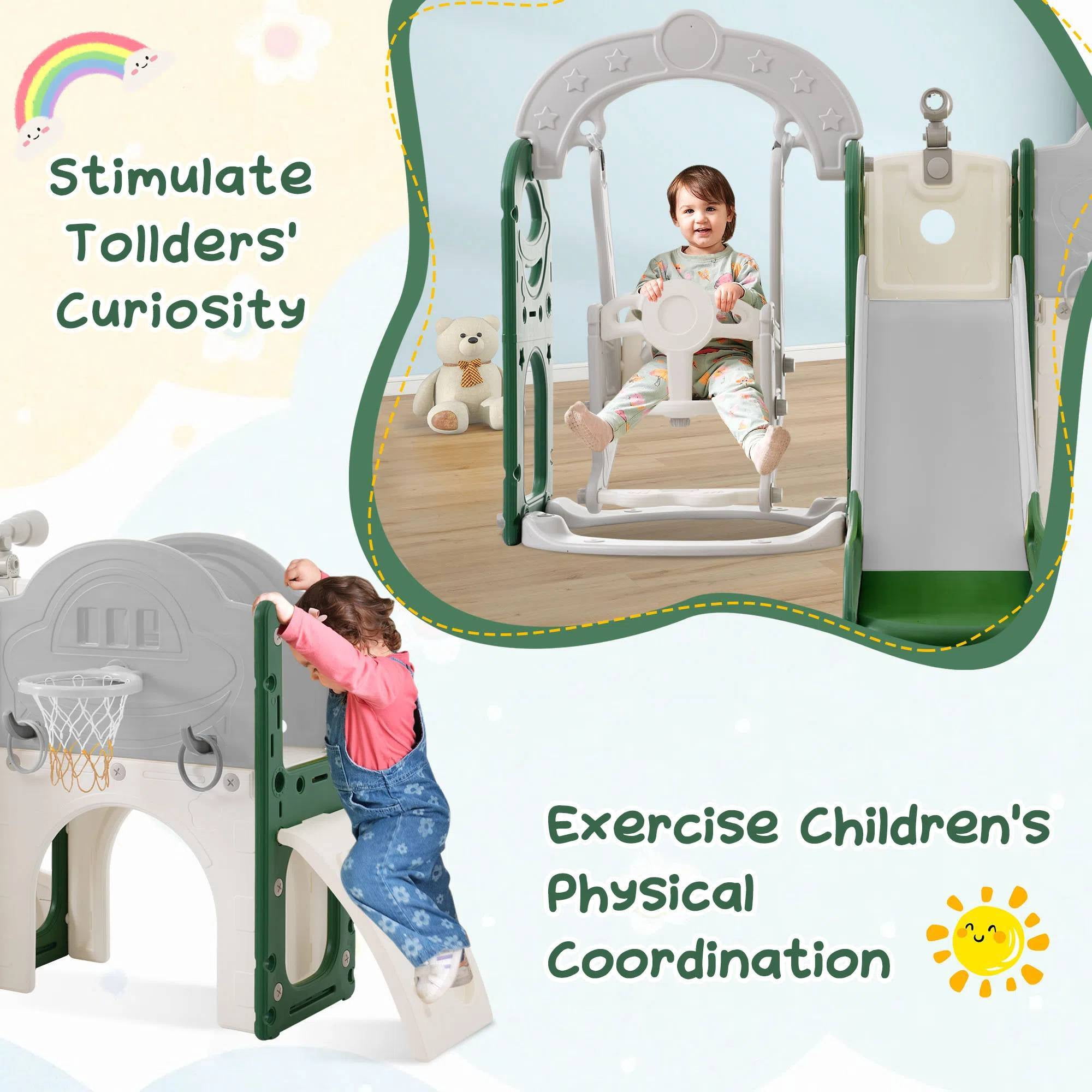 EUROCO 7 in 1 Toddler Slide and Swing Set,Toddler Climber Slide Playset With Basketball Hoop,Kids Slide for Toddlers Age 1+,Outdoor Indoor Playground for Toddlers