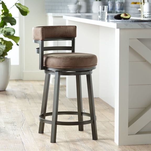 Armen Living Madrid 26" Barstool in Mineral Finish with Bandero Tobacco