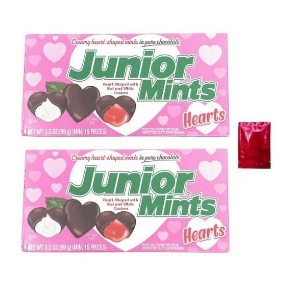 Junior Mints Heart-Shaped Chocolate Mint Candies – 3.5 oz (Pack of 2) – Valentine’s Day Treats, Classroom Exchange, Easter Basket Stuffers, and Party Favors - Includes: Canzonet Pennette