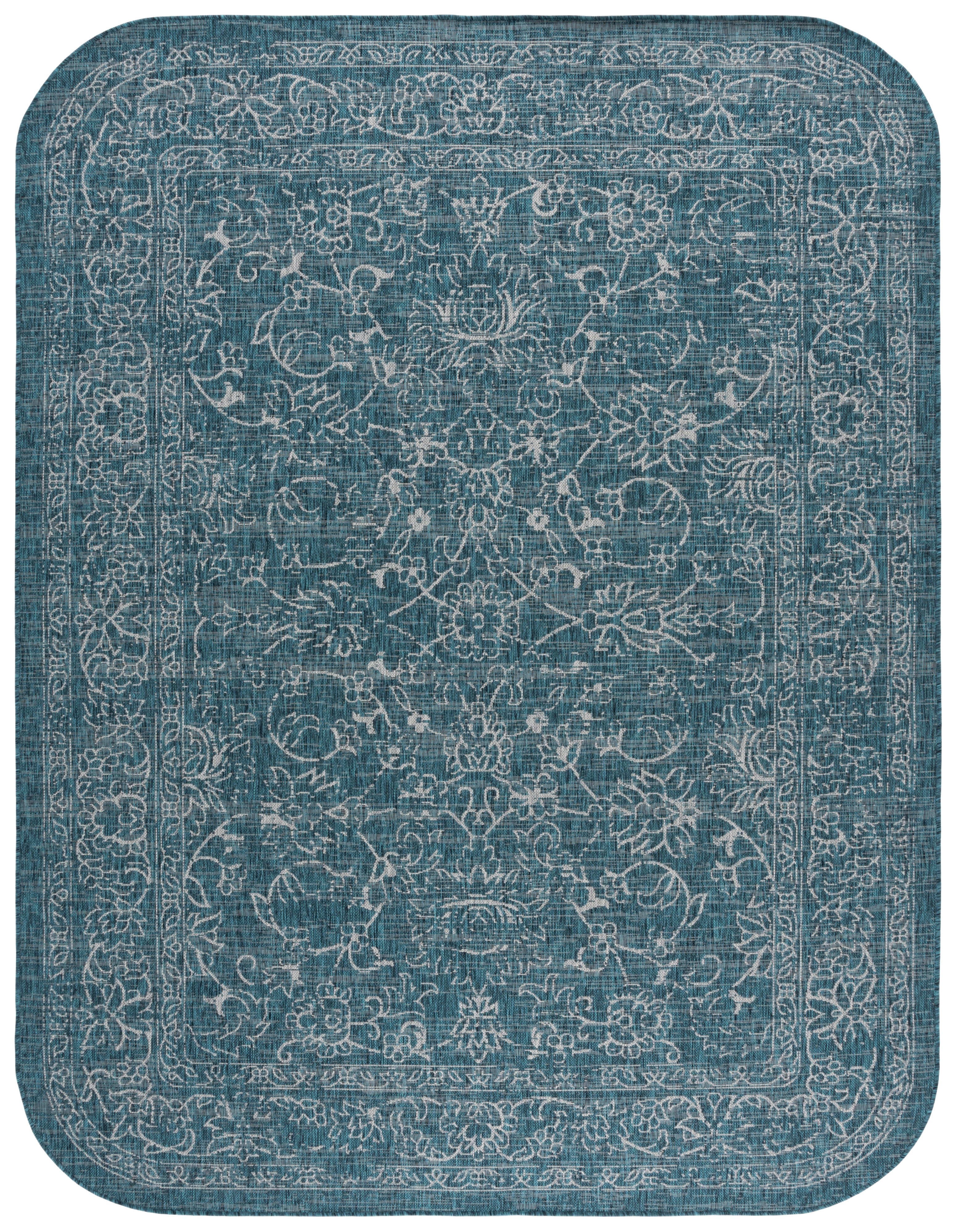 Safavieh Courtyard Darin Botanical Indoor/Outdoor Area Rug, Navy/Ivory, 8' x 10' Round