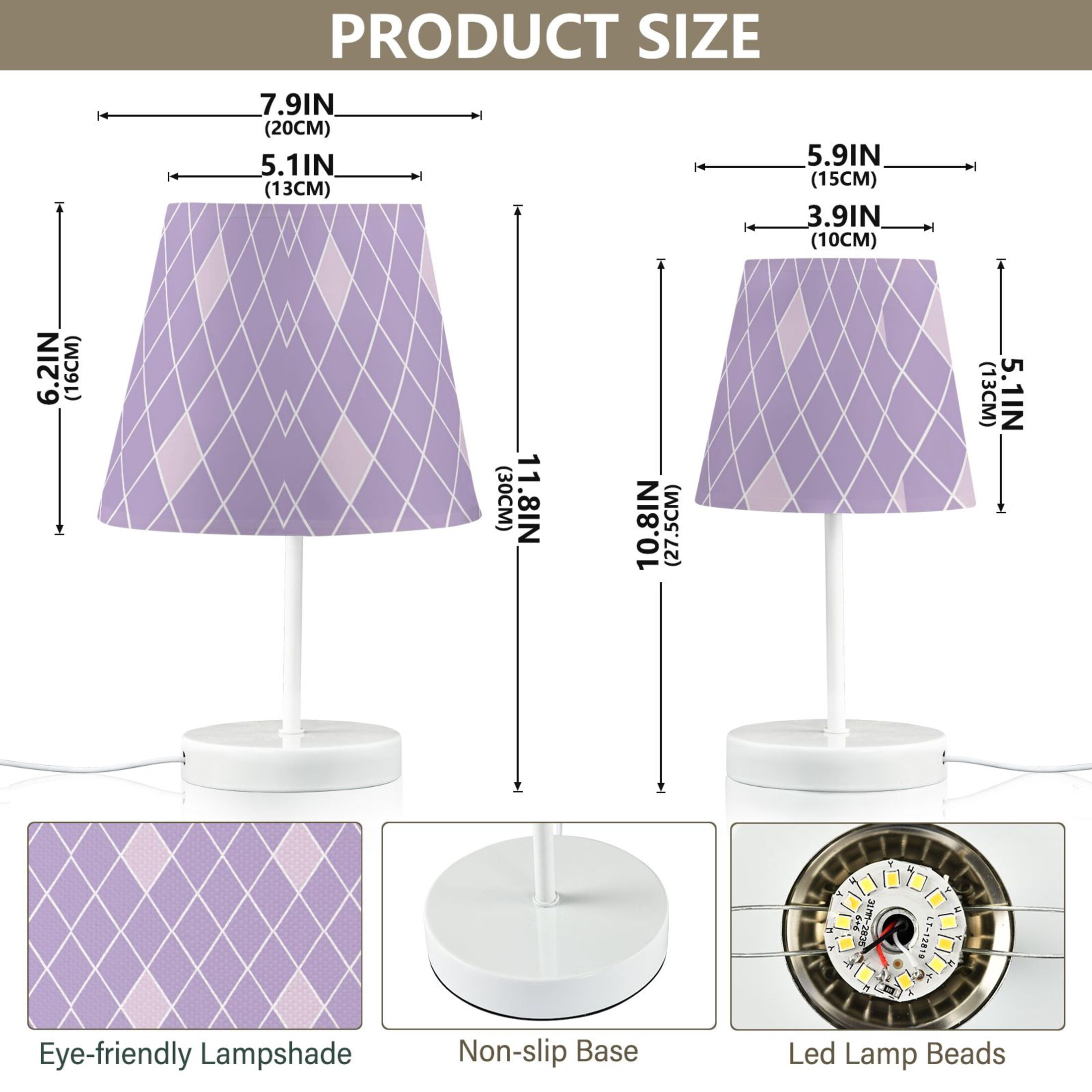 LED Desk Lamp Purple Block Table Nightstand Lamps with 3 Color Temperatures for Home Bedroom Living Room Decor 8x12