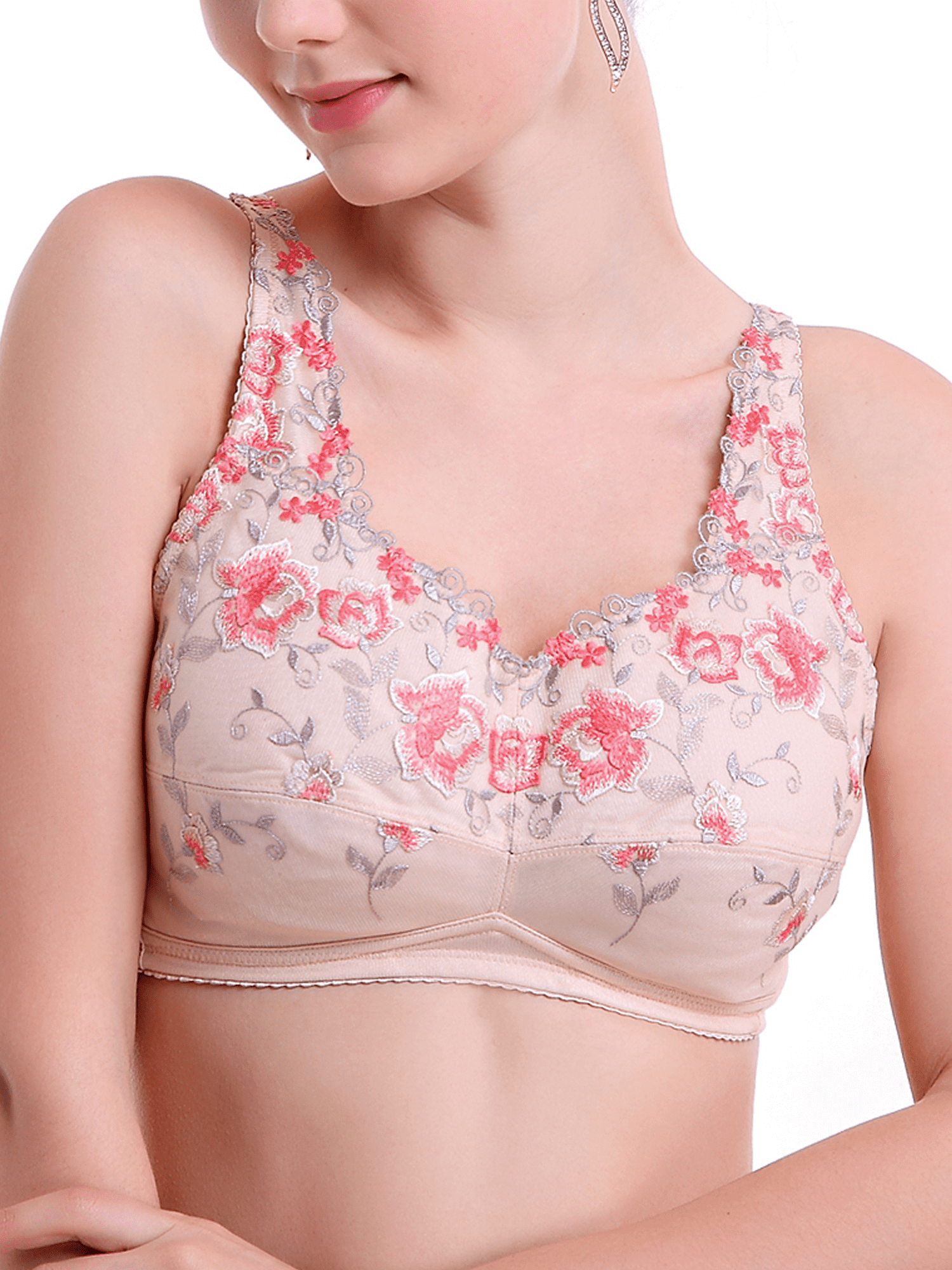 BIMEI Women's Post Surgery Mastectomy Bra with Pockets Surgical Lace Contour with a Full Profile Wire Free Fashion Everyday Bra 8466,Beige,34A