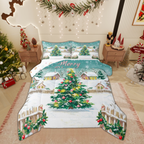 Manfei Green Dot Xmas Tree Full Size Comforter Sets for Teen, Winter Snowflake Bedding Comforter Set, Merry Christmas Reversible Bedding Sets, Ultra Soft Home Decor, 3pcs