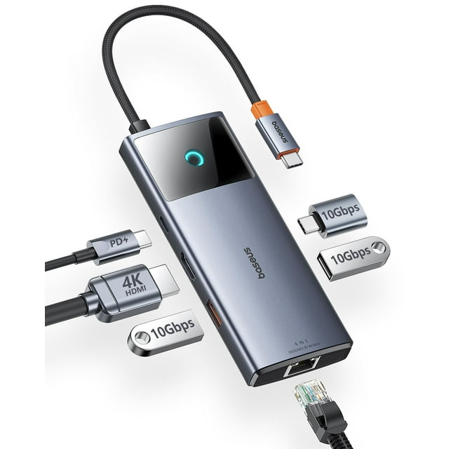 Hub USB C Baseus 6 en 1 de 10 Gbps con HDMI 4K @60Hz para iPhone