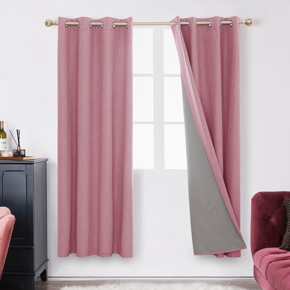 Deconovo 100% Blackout Curtains Thermal Insulated Drapes, Pink, 52W x 72L Inch, Noise Reducing Faux Linen Grommet Panels for Living Room