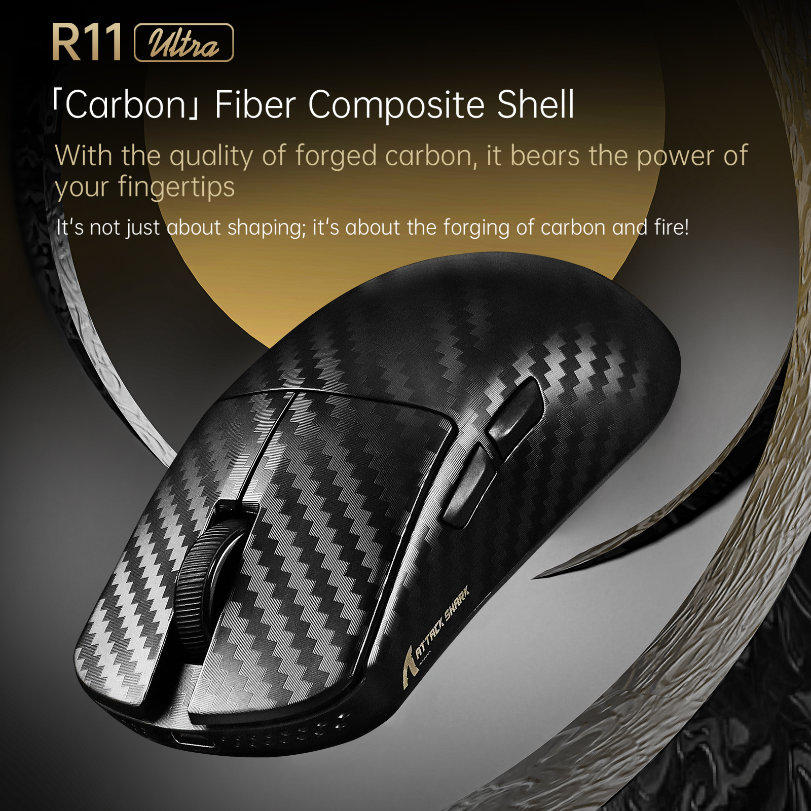 ATTACK SHARK R11 ULTRA Carbon Fiber Wireless 8K PAW3950MAX Gaming Mouse with C06 Ultra LED Cable