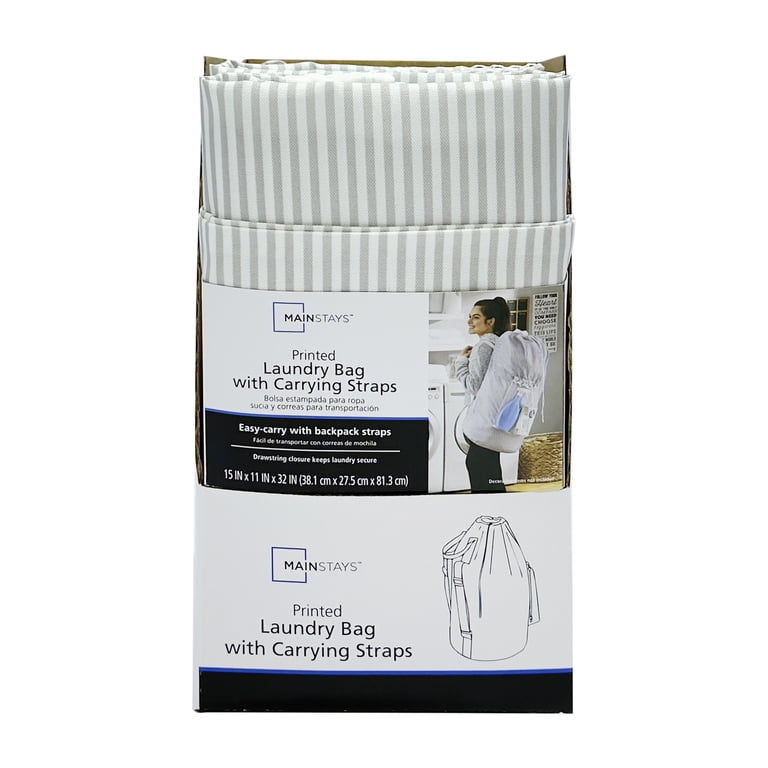 Mainstays Arctic White and Soft Silver Backpack Laundry Bag with
