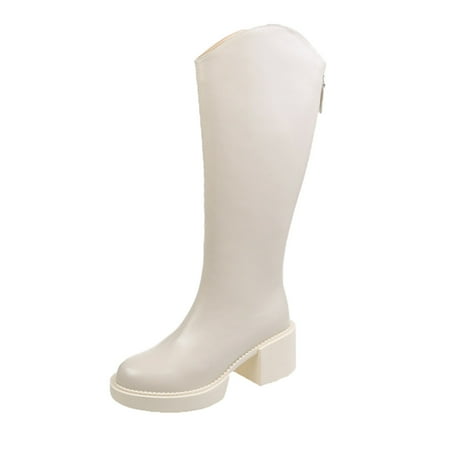 

nsendm Womens Boots 7 Mid Calf Women Mid Calf Boots Autumn And Winter Fashion Simple Tall Boots Wide Calf for Women Shoes White 7