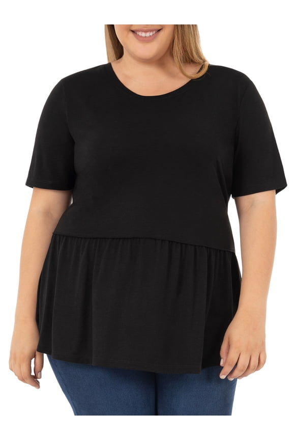 Wrights Women's Plus Size Short Sleeve Peplum Top