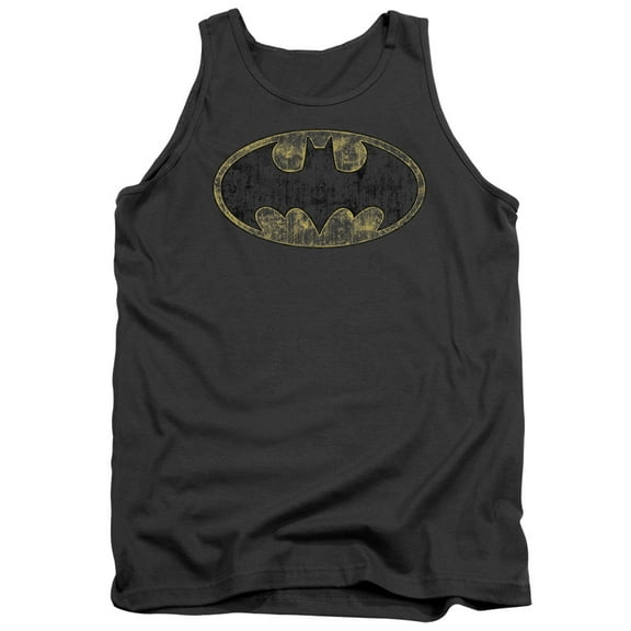 Batman Men's Tattered Logo Mens Tank Large Grey