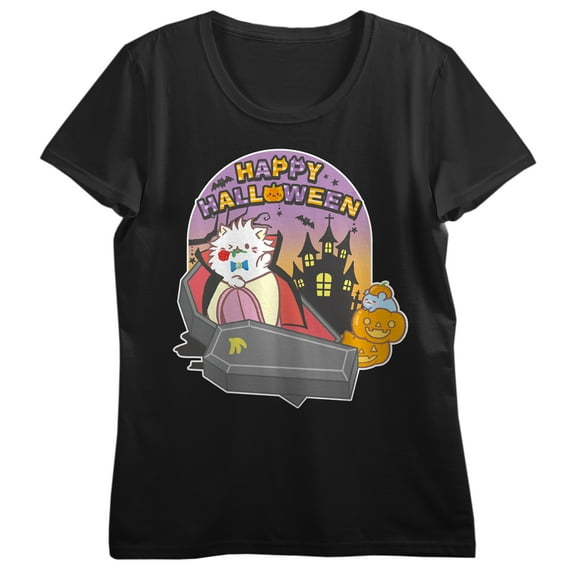 Bananya Vampire Costume Happy Halloween Women's Black Crew Neck Short Sleeve T-shirt - Medium