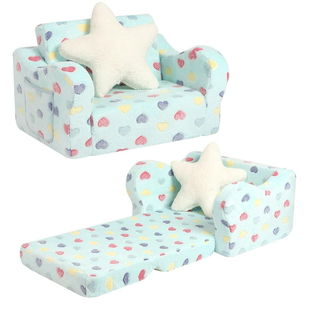 Sofá para niños pequeños MOMCAYWEX 2 en 1, suave con almohada en forma de estrella, 18 m o más